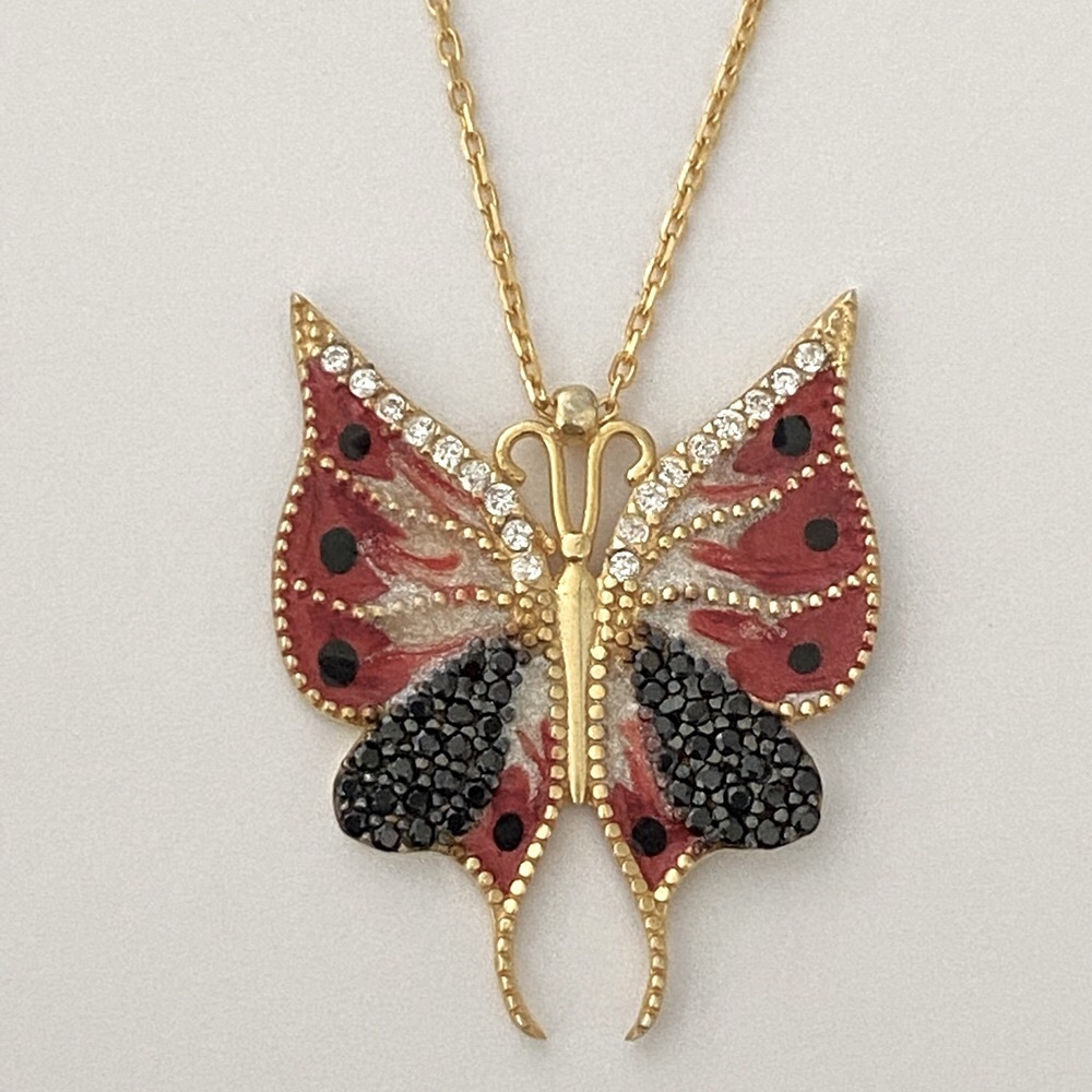 925 Silver butterfly enamel necklace 18k yellow gold plated handmade